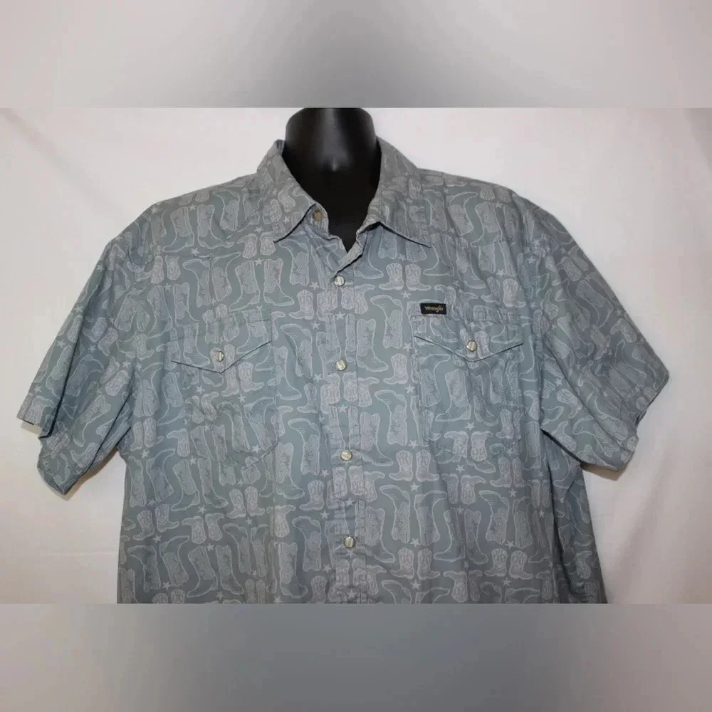 Men’s Wrangler Short Sleeve Pearl Snap Cowboy Boot Western Shirt Size XXL